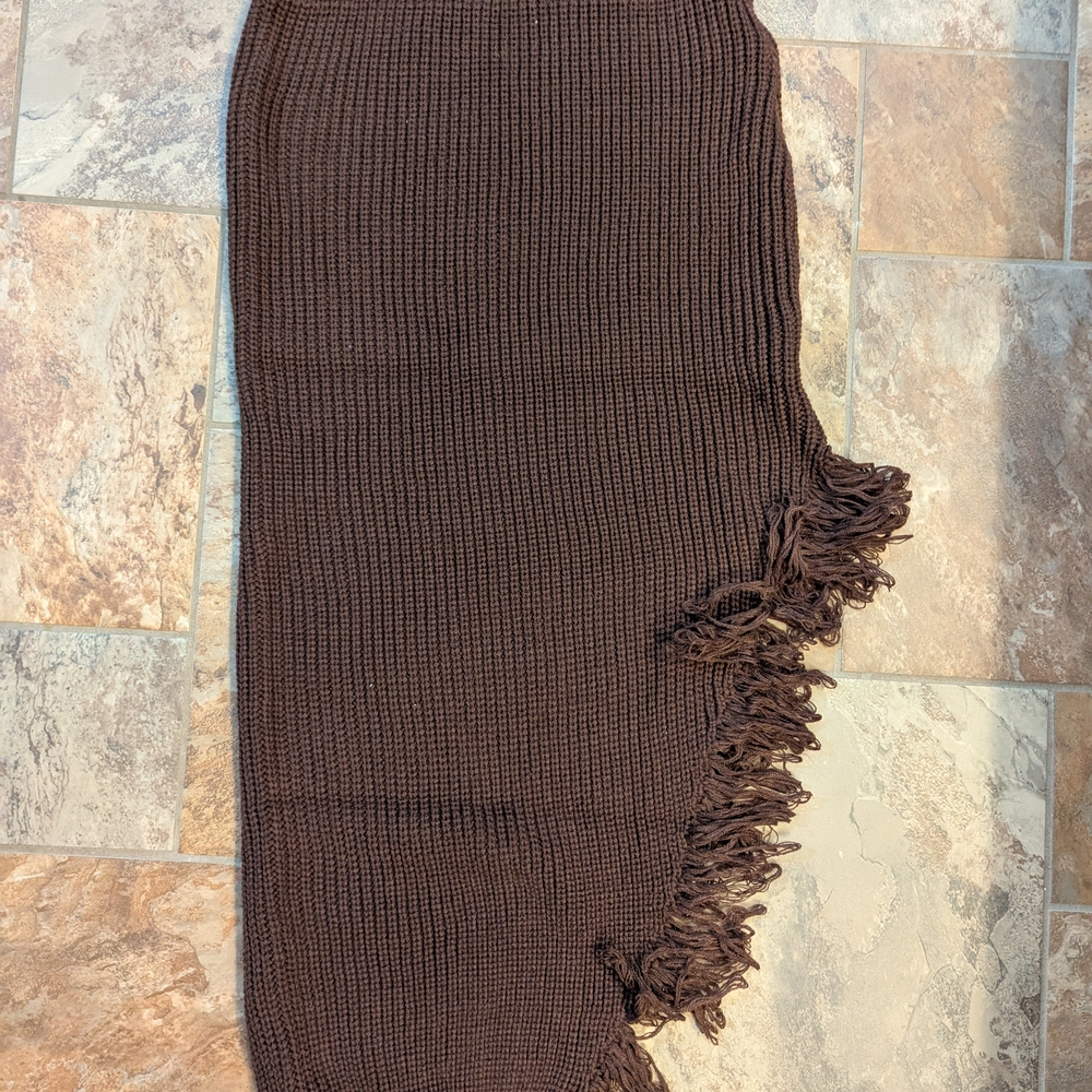 Brown Fringe Knit Skirt